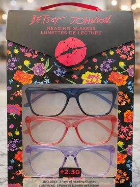 Betsey Johnson Navy, Pink & Lavender Reading Glasses 3-Pack